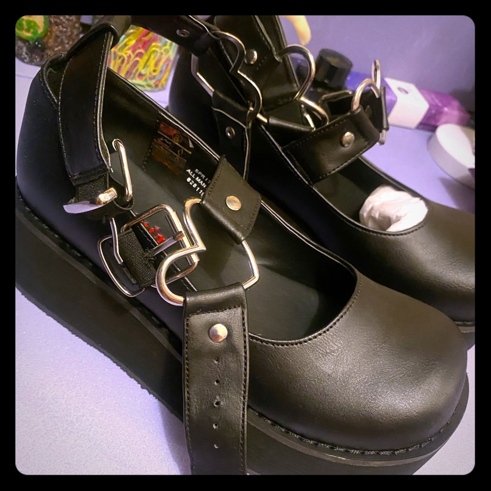 Platform Demonia Shoes with heart buckles